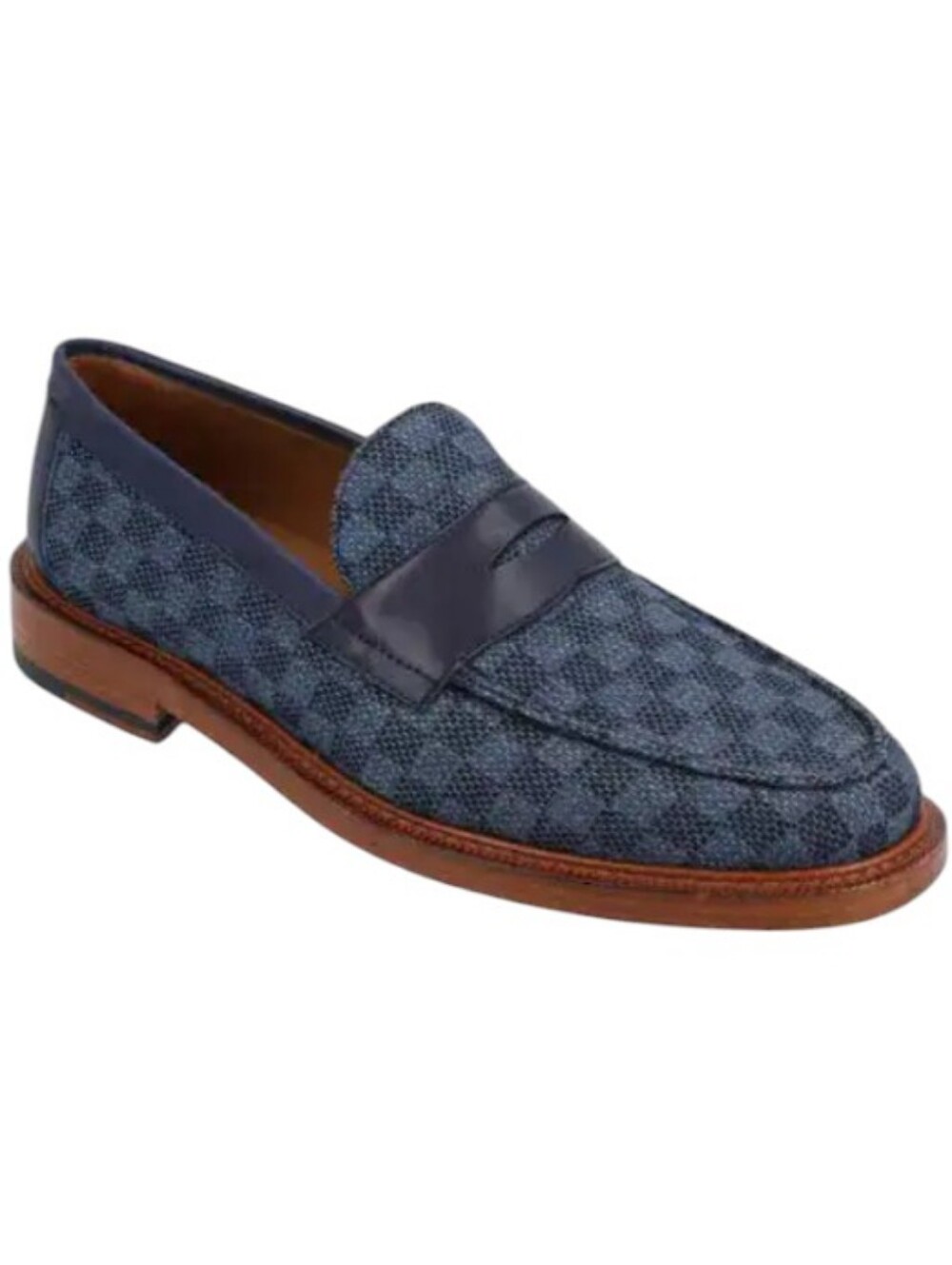 Taft Fitz Navy Loafers feature a blue checkered jacquard upper ... Size 8.5